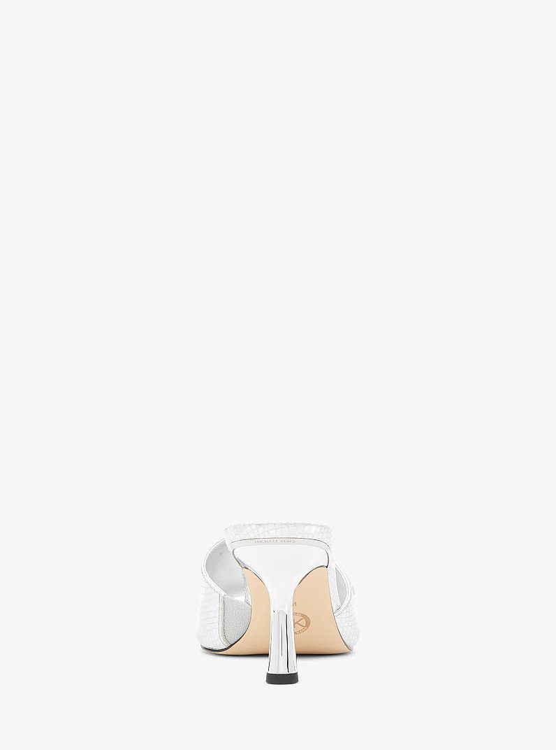 Cara Metallic Snake Embossed Mule in SILVER | Michael Kors