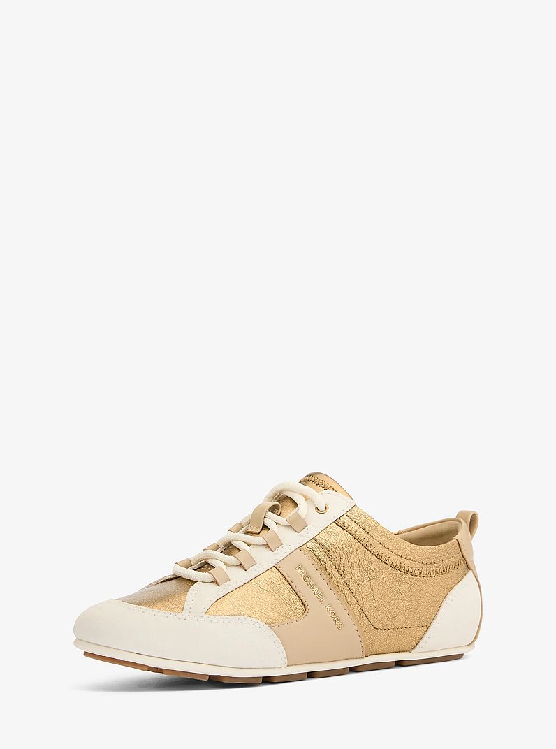 Keely Color-Block Metallic Leather Trainer  in ANTIQUE GOLD | Michael Kors