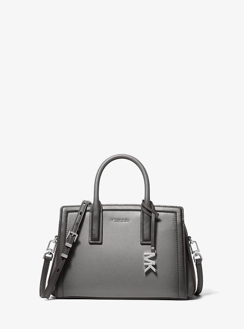 Laila Small Burnished Leather Satchel in STORM | Michael Kors