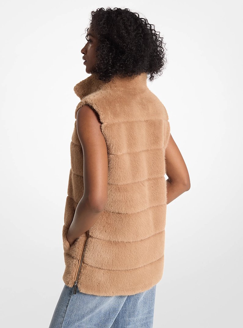 Quilted Faux Fur Vest in CAMEL | Michael Kors