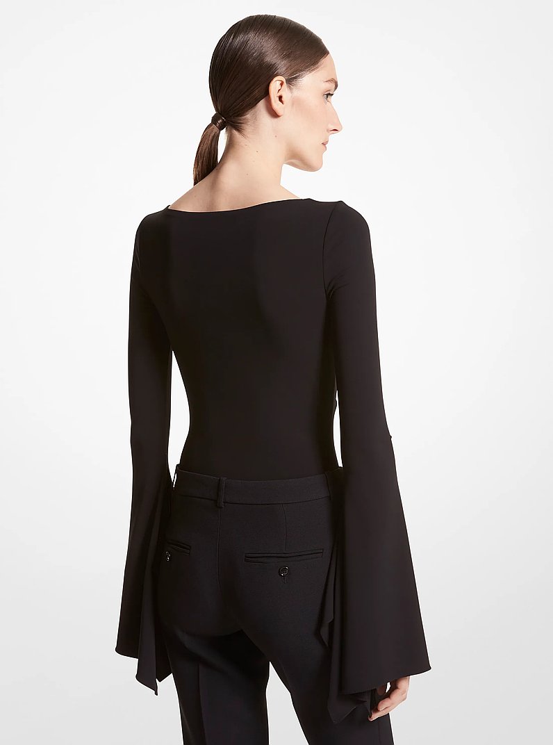 Stretch Matte Jersey Bell-Sleeve Bodysuit in BLACK | Michael Kors