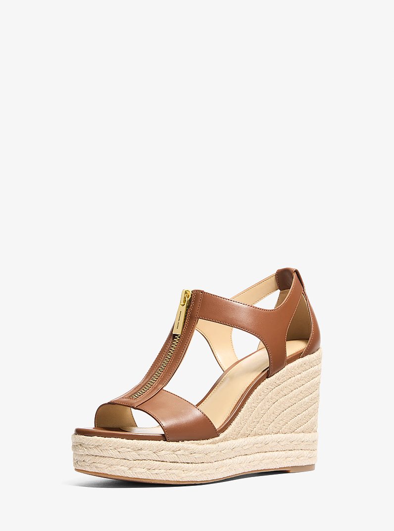 Berkley Leather Wedge Sandal in LUGGAGE | Michael Kors