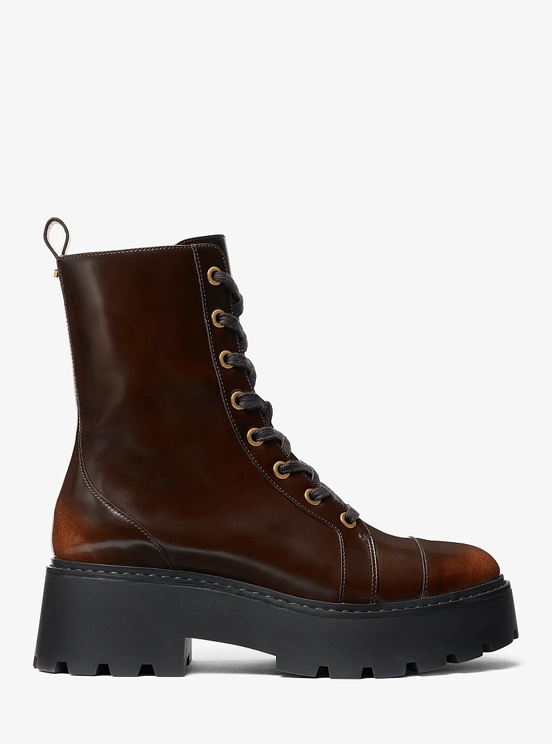 Blake Burnished Leather Combat Boot in LUGGAGE | Michael Kors