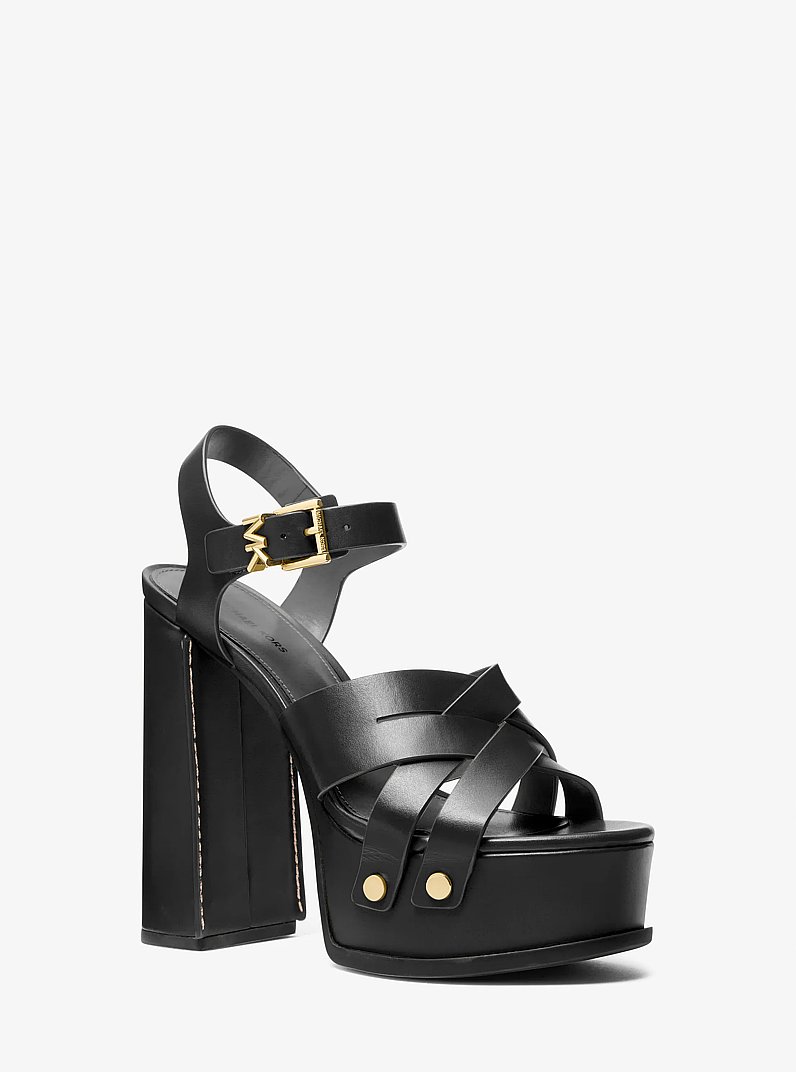 Nora Leather Platform Sandal in BLACK | Michael Kors