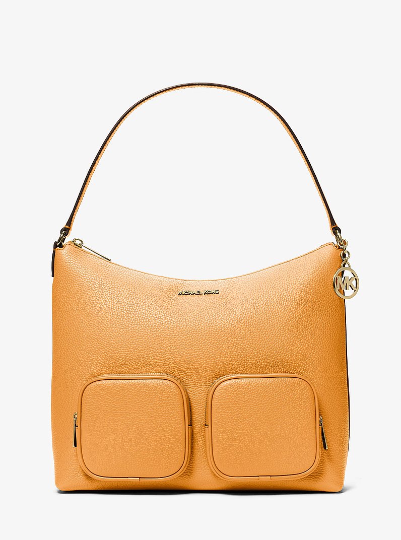 Grand sac &agrave; &eacute;paule cargo Merritt en cuir grain&eacute; in ORANGE ECLATANT | Michael Kors