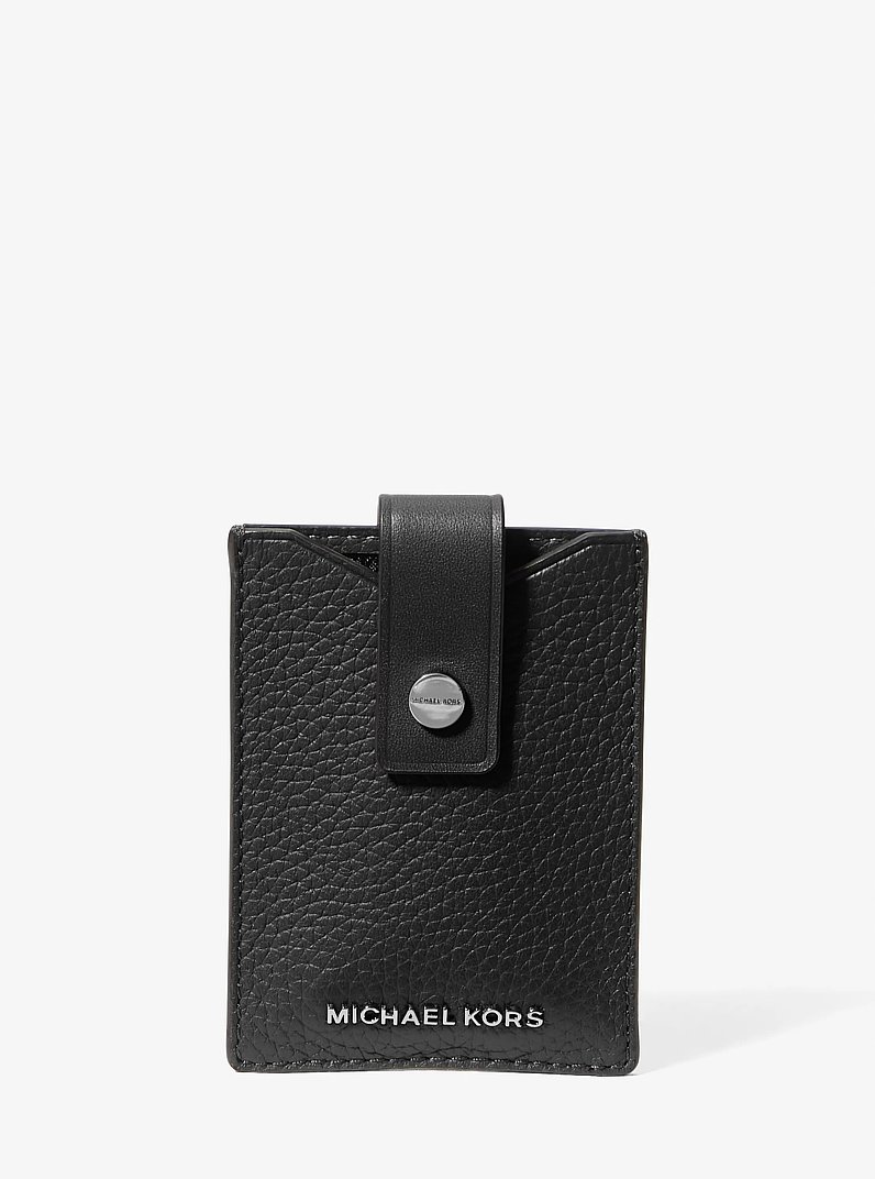 Hudson Pebbled Leather Snap Card Case in BLACK | Michael Kors
