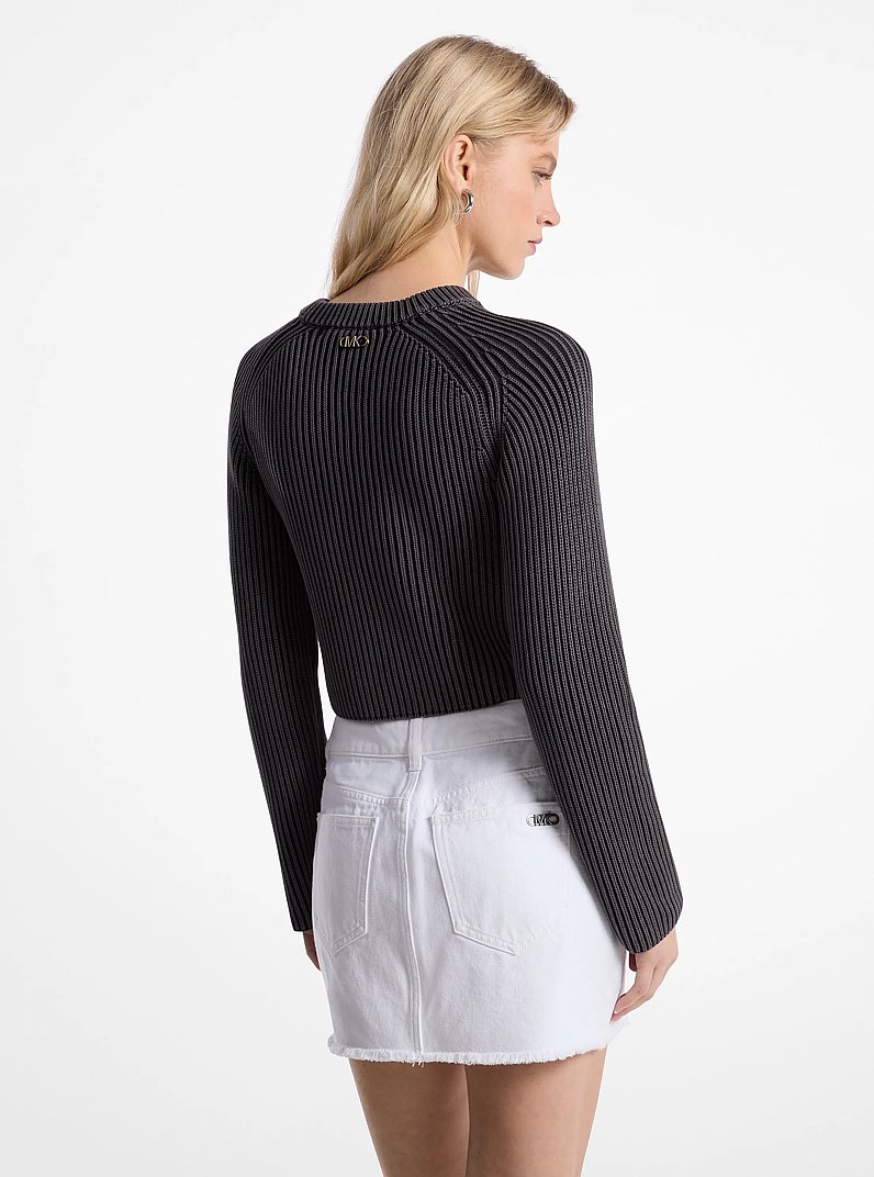 Garment-Dyed Ribbed Cotton Cropped Sweater in BLACK | Michael Kors