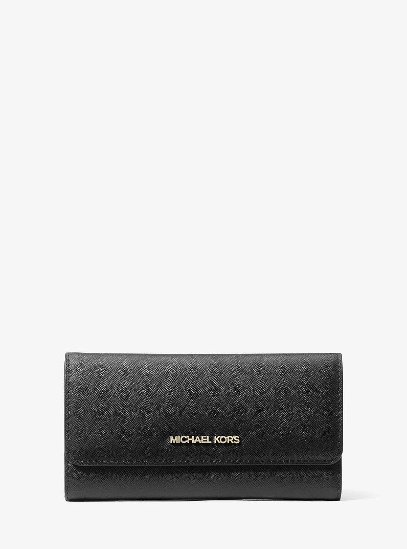 Cartera Jet Set Travel de piel de grano cruzado con tres pliegues in NEGRO | Michael Kors