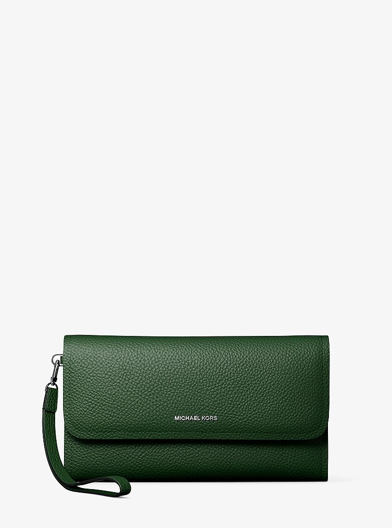 MICHAEL KORS グリーンミュール Jet Set Medium Pebbled Leather Convertible Wristlet in HEATHER