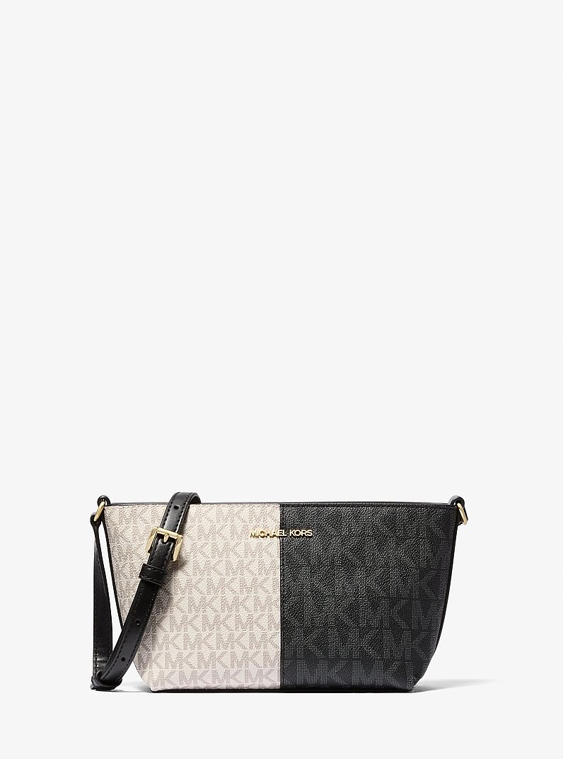Jet Set Small Two-Tone Logo Crossbody Bag in BLACK COMBO | Michael Kors