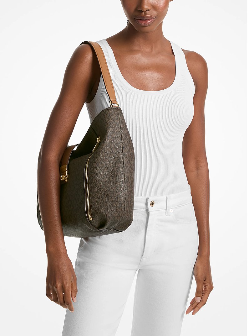 Addie Large Signature Logo Shoulder Bag in BRN/ACORN | Michael Kors