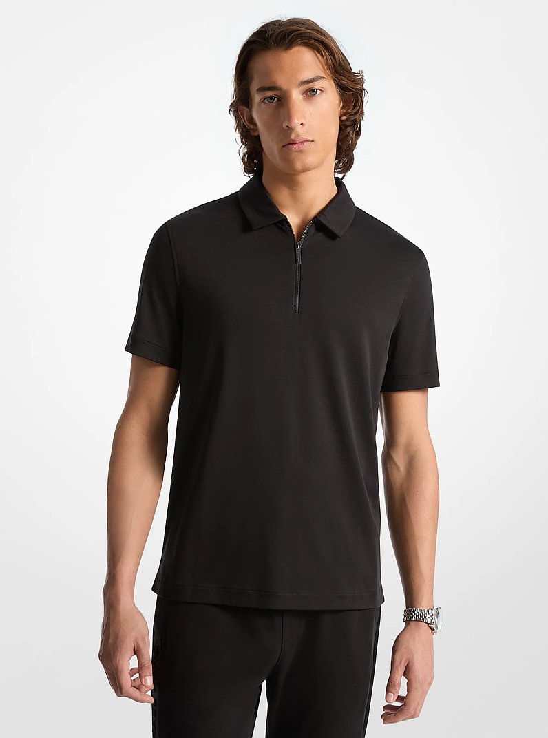 Cotton Half-Zip Polo Shirt in BLACK | Michael Kors