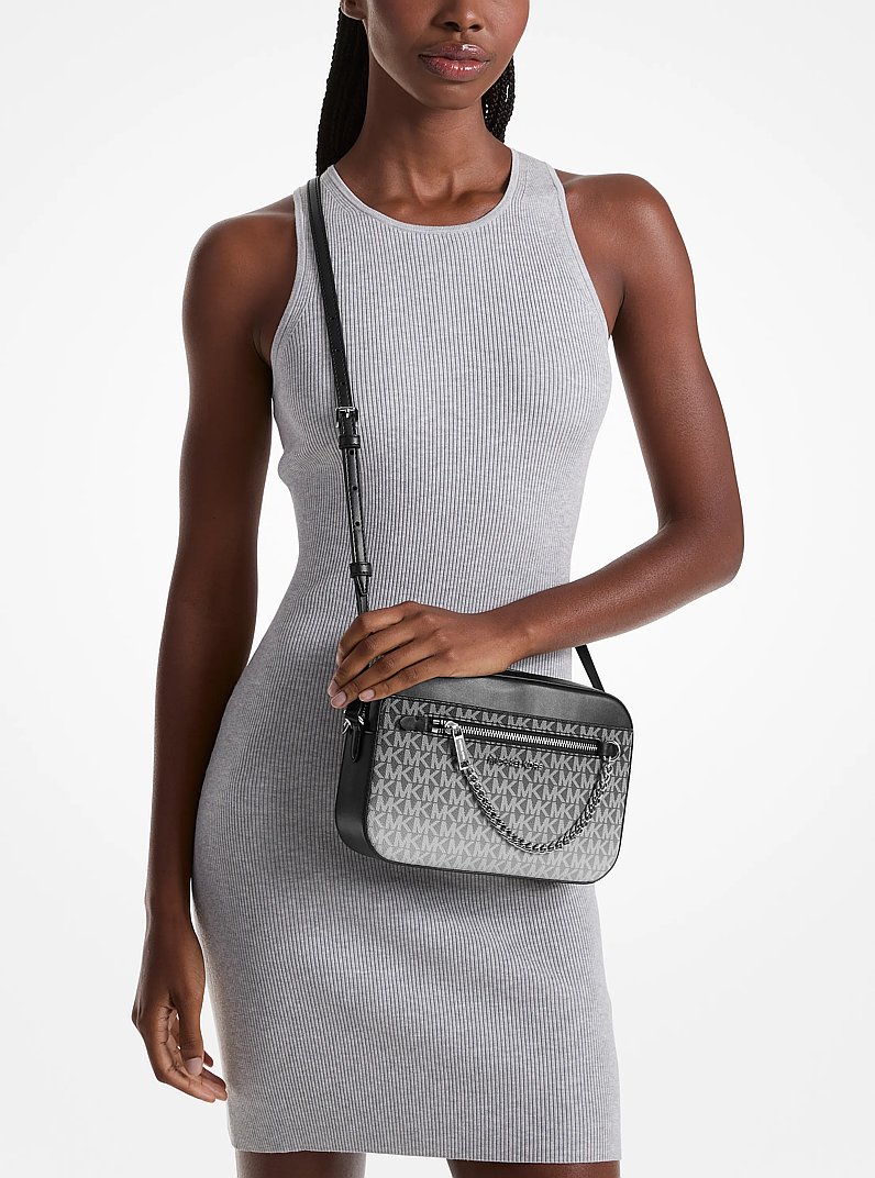Jet Set Large Ombr&eacute; Signature Logo Crossbody Body in BLACK | Michael Kors