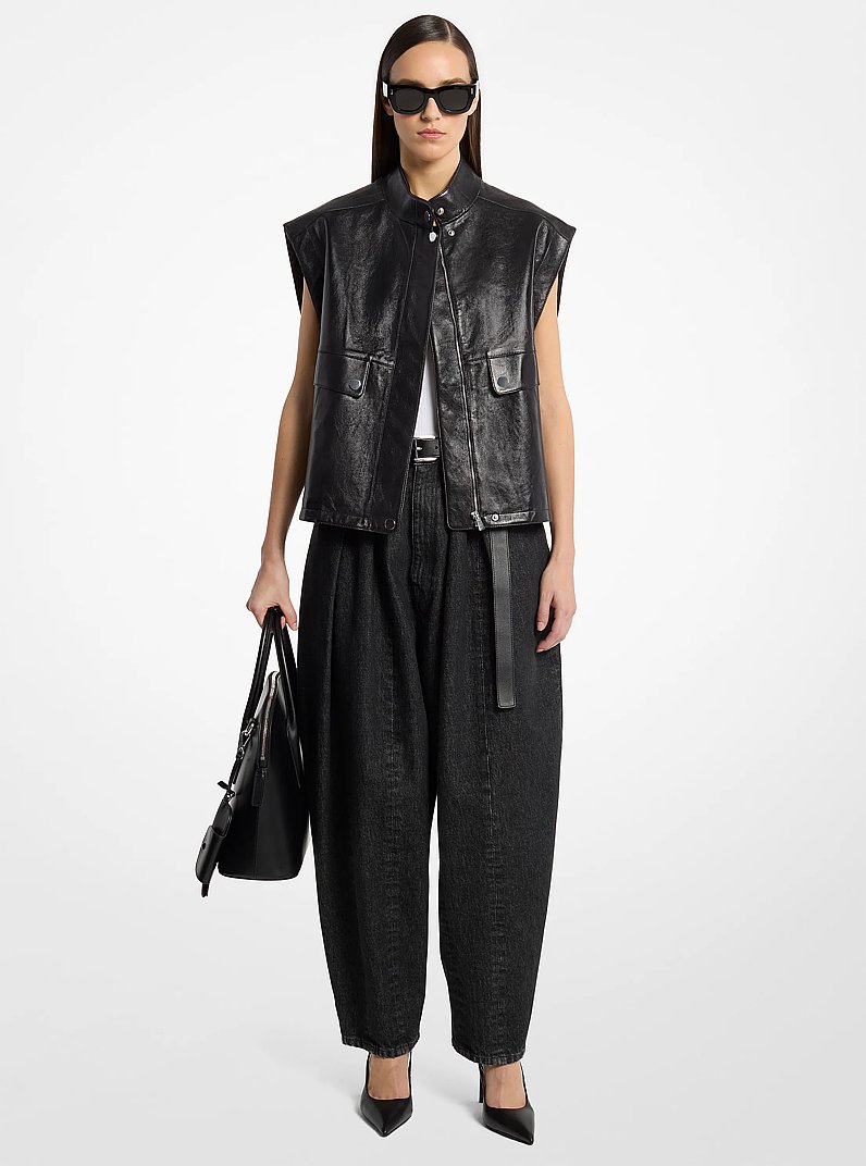 Chaleco de piel lavada oversize in NEGRO | Michael Kors