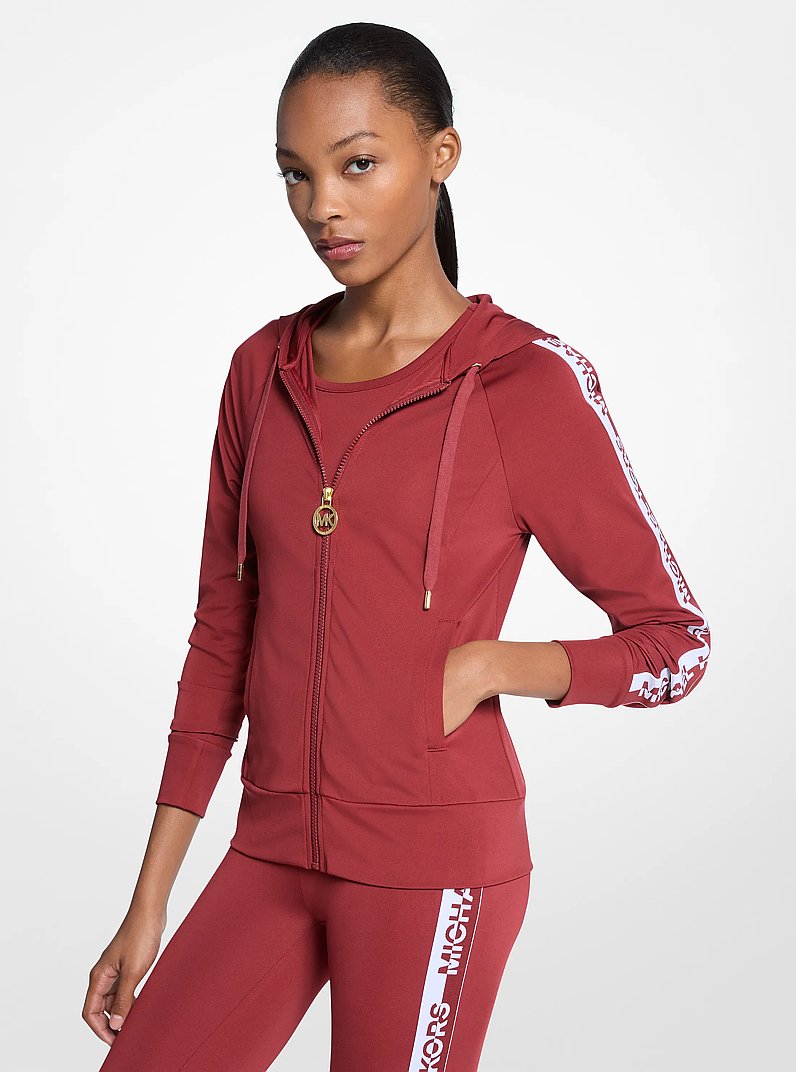 Logo Tape Zip-Up Hoodie in CHERRY | Michael Kors