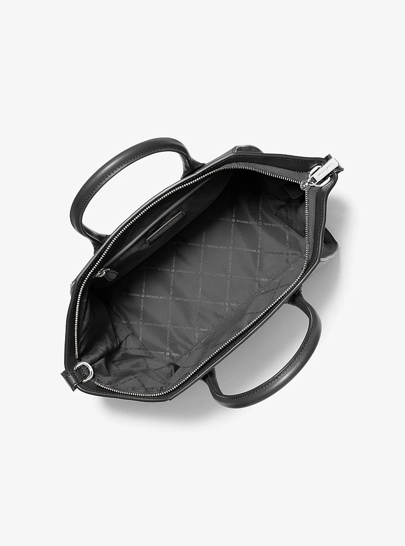 Avril Large Leather and Suede Satchel in BLACK | Michael Kors