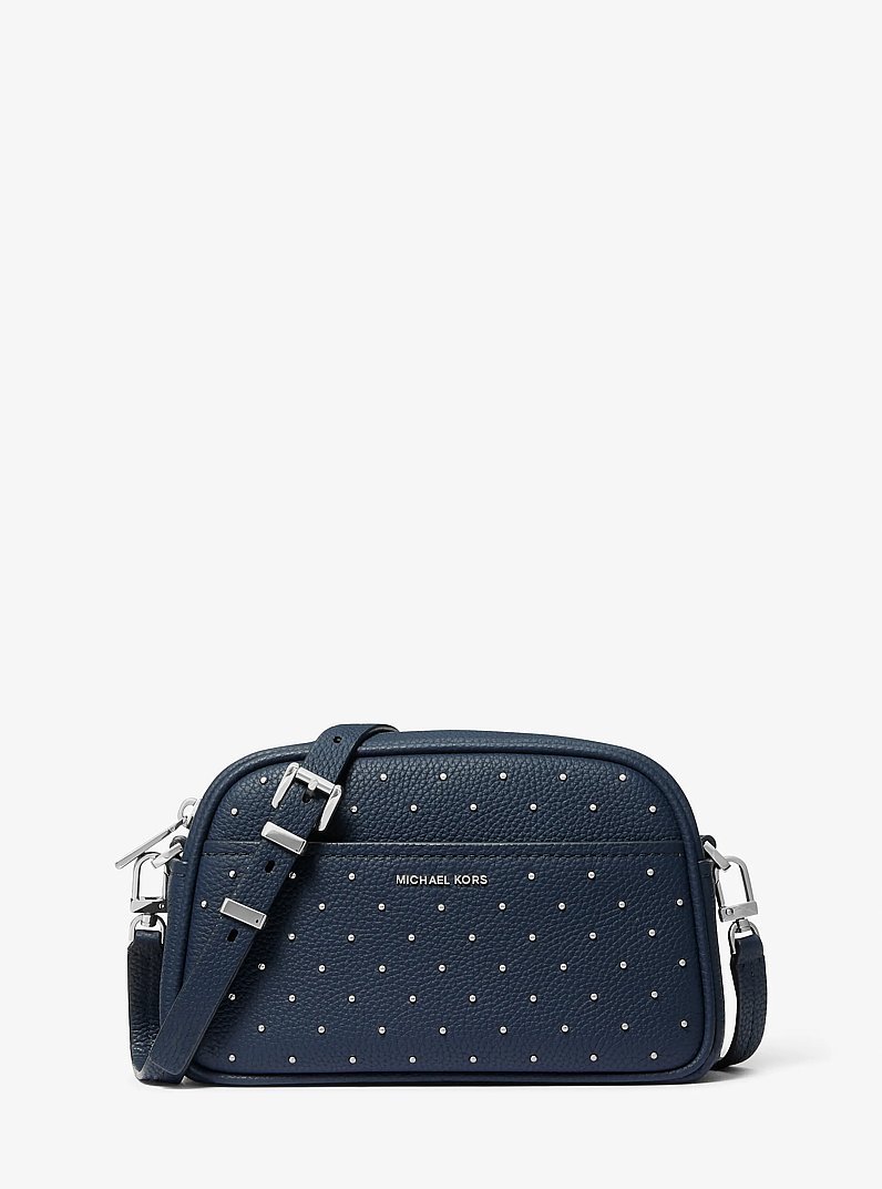 Jet Set Small Studded Pebbled Leather Camera Crossbody Bag in DRESS BLUES | Michael Kors