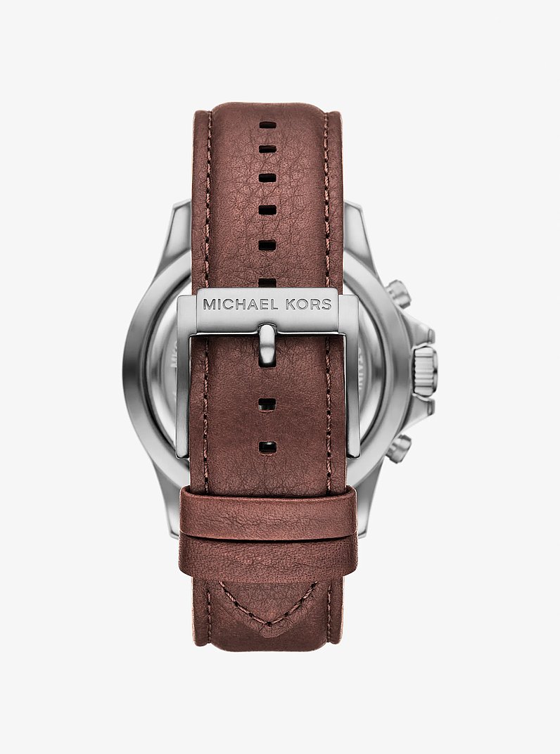 Oversized Everest Silver-Tone and Leather Watch in SILVER | Michael Kors