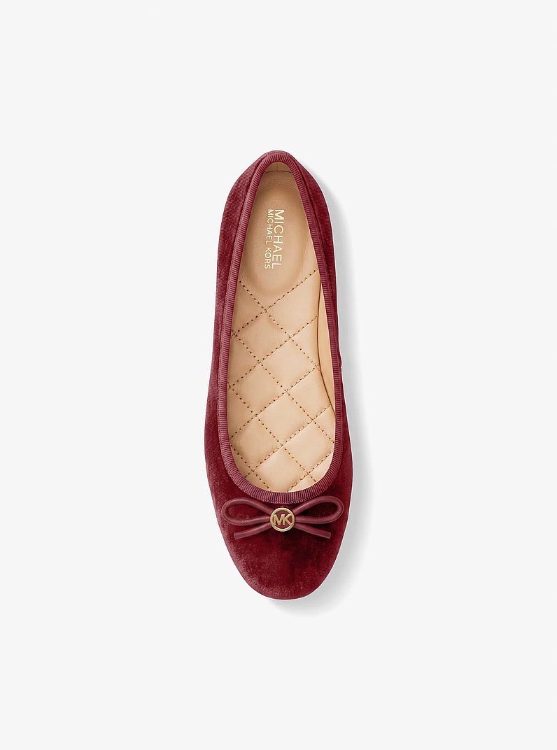 Savannah Logo Debossed Velvet Ballet Flat in MAROON | Michael Kors