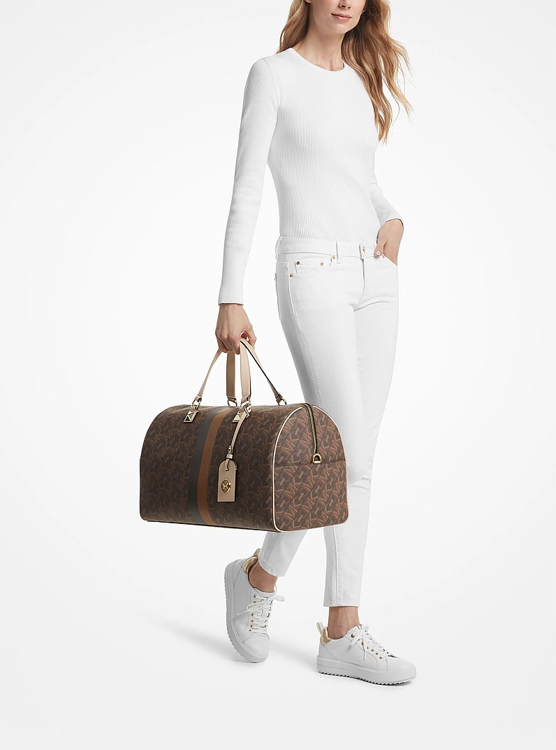 Grayson Extra-Large Empire Signature Logo Stripe Weekender Bag in BROWN | Michael Kors
