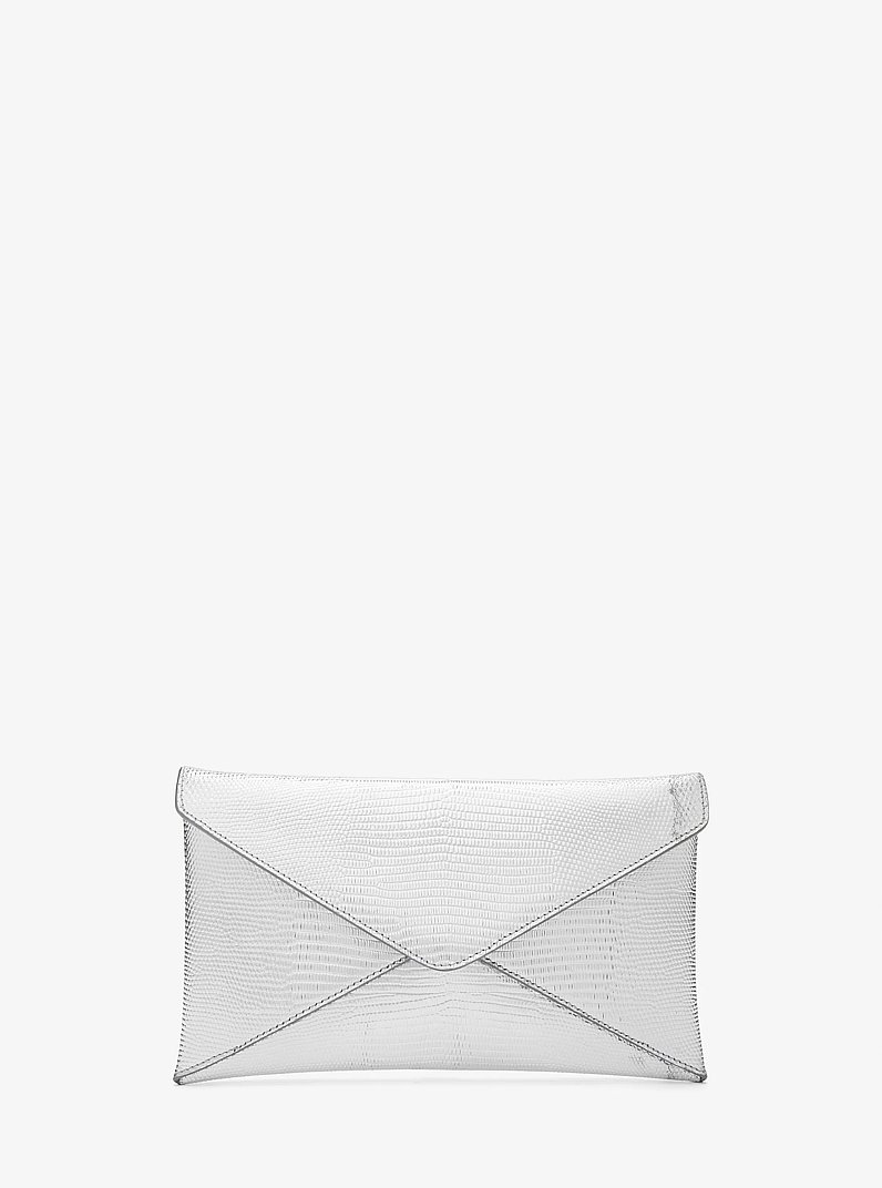 Mia Metallic Lizard Embossed Leather Envelope Clutch