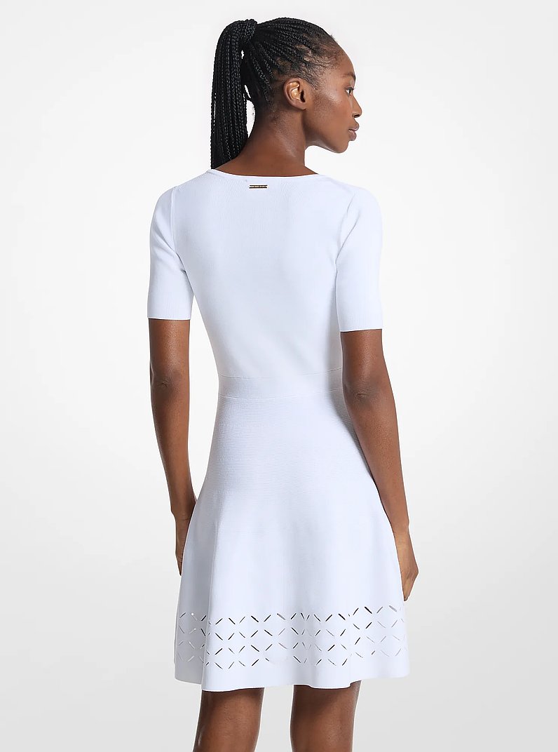 Laser Cut Stretch Knit Mini Dress in WHITE | Michael Kors