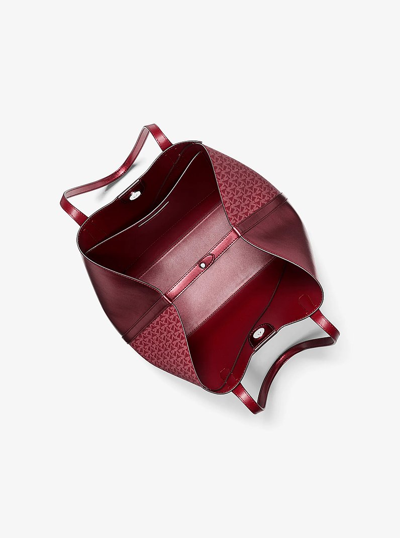 Avalon Medium Metallic and Signature Logo Tote Bag in BORDEAUX | Michael Kors