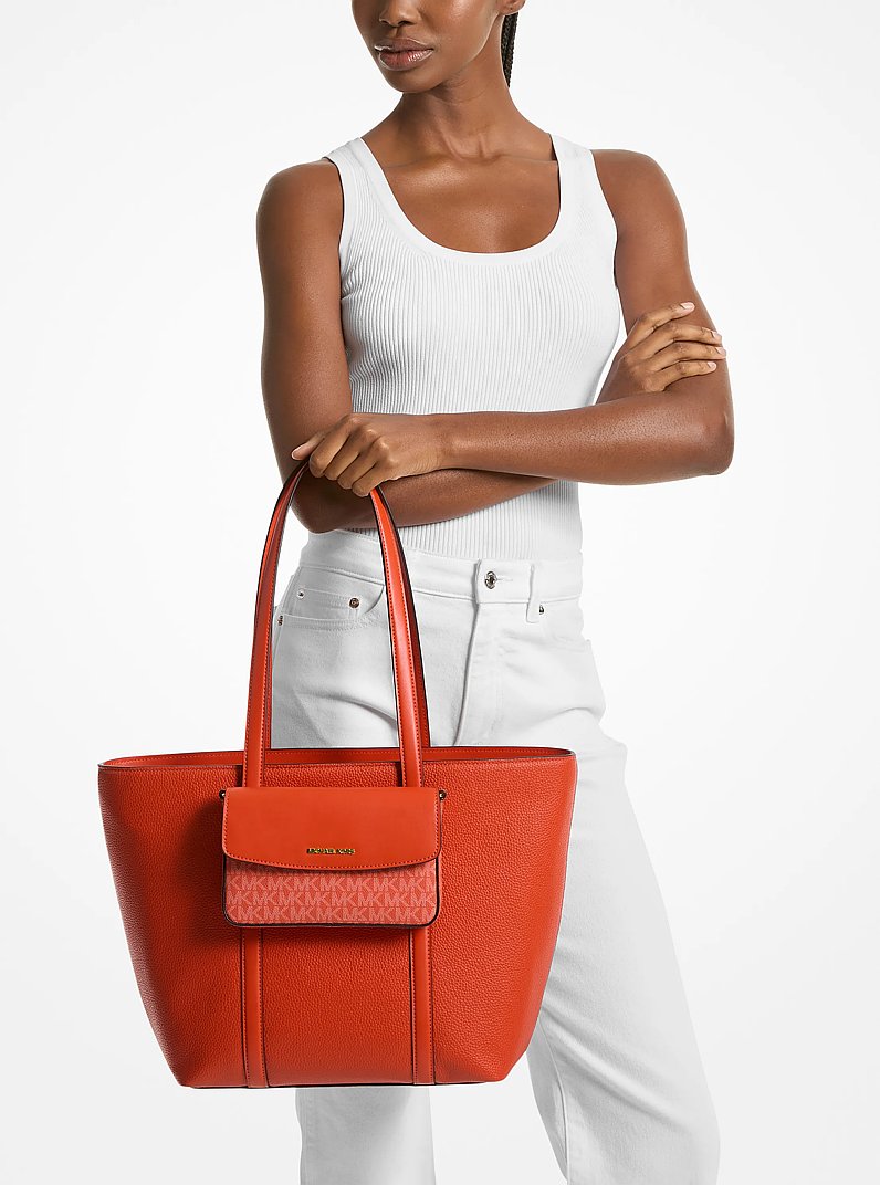 Jet Set 2-in-1 Pebbled Leather and Logo Tote Bag in RED CLAY | Michael Kors