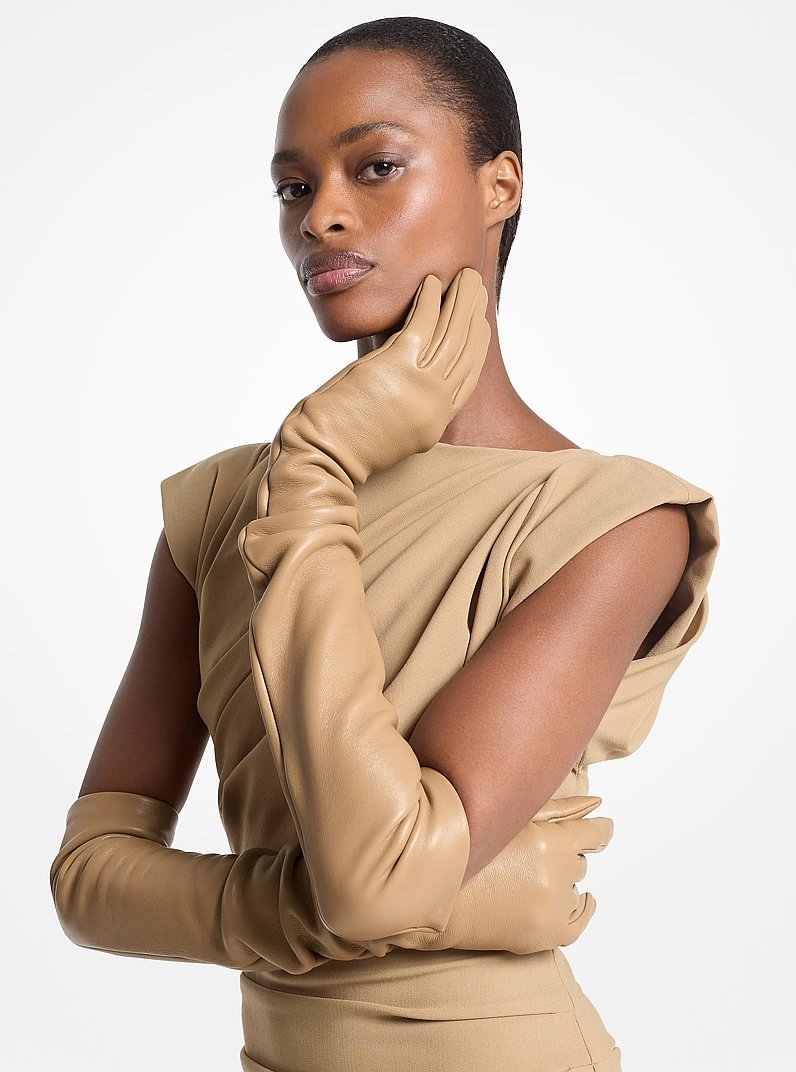 Leather Opera Gloves in FAWN | Michael Kors