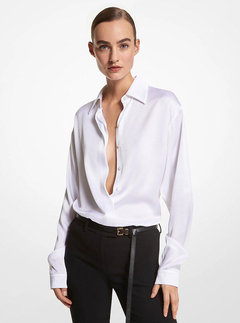 Charmeuse Boyfriend Shirt in OPTIC WHITE | Michael Kors