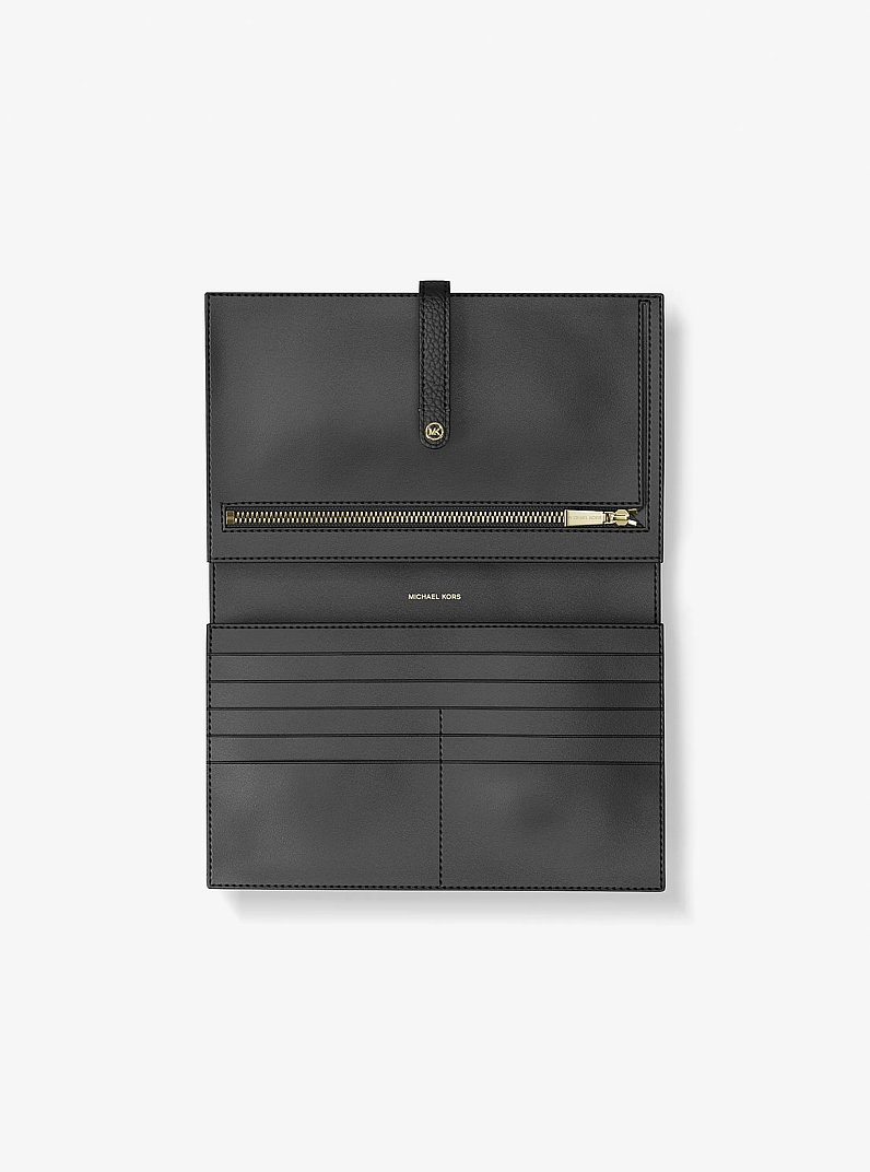 Jet Set Travel Small Pebbled Leather Wallet in BLACK | Michael Kors