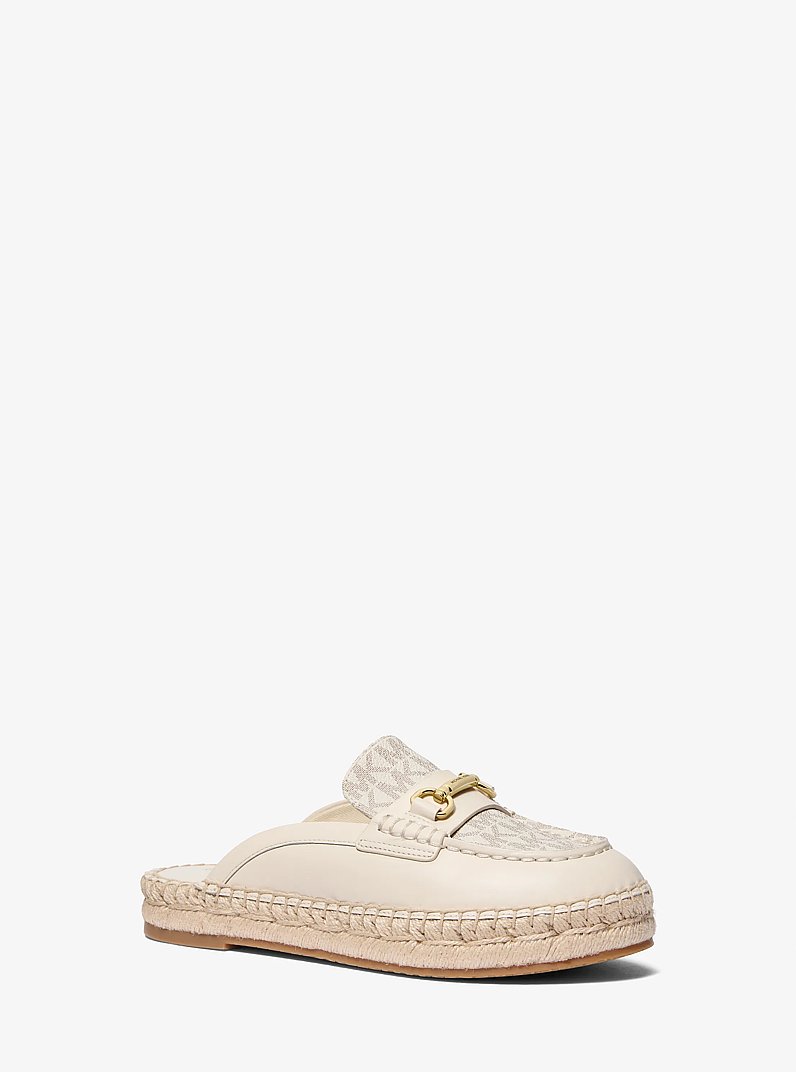 Carson Leather and Signature Logo Espadrille Mule in VANILLA