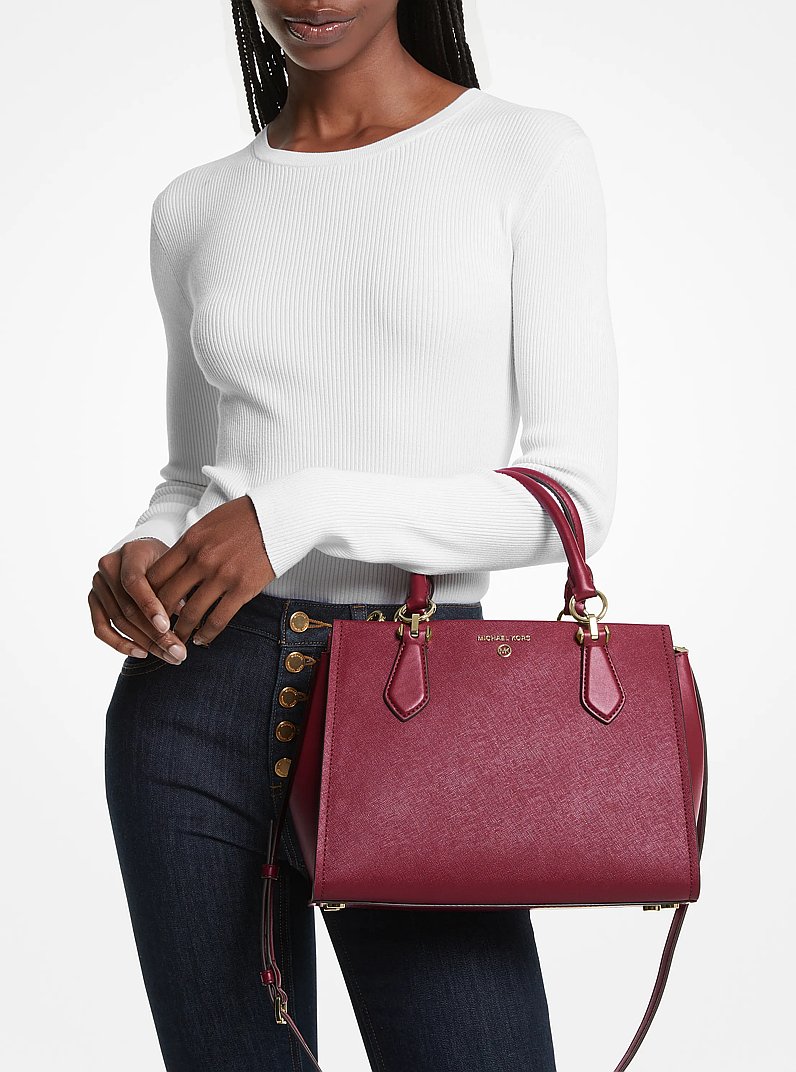 Marilyn Medium Saffiano Leather Satchel in MULBERRY | Michael Kors
