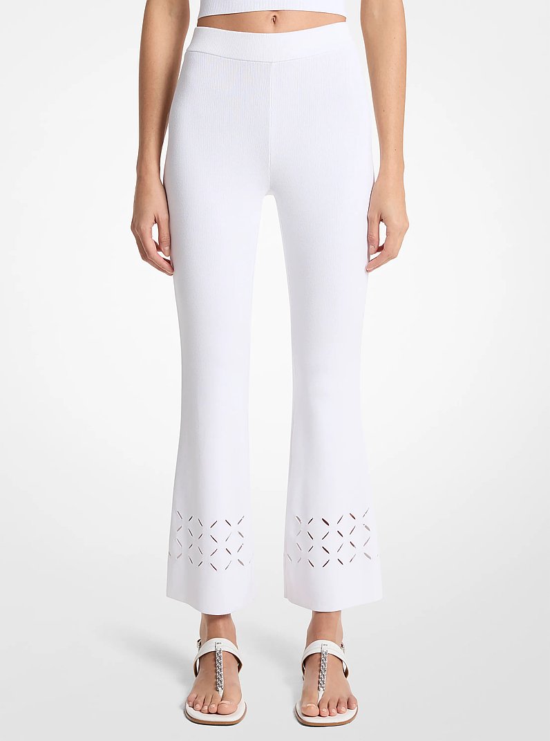 Laser Cut Stretch Knit Pants in WHITE | Michael Kors