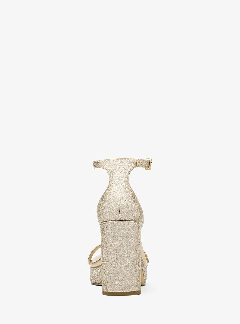 Merriam Glitter Embellished Leather Platform Sandal in PALE GOLD | Michael Kors