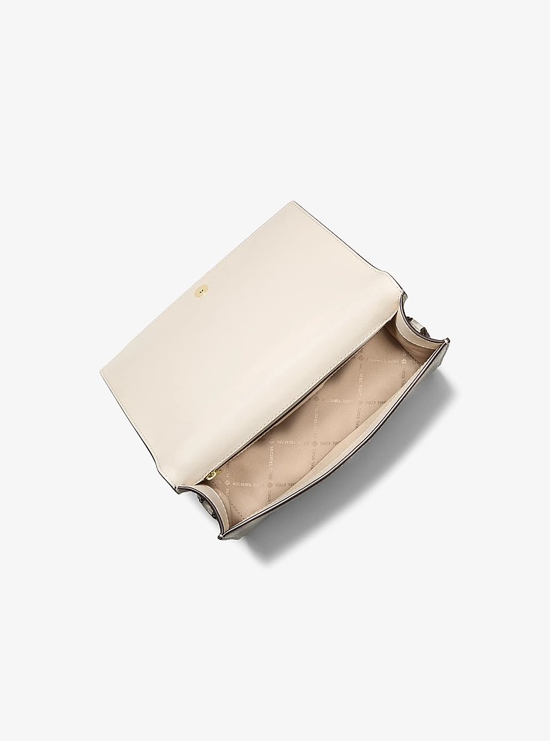 Jet Set Large Pebbled Leather and Signature Logo Crossbody Bag in LT CRM MULTI | Michael Kors