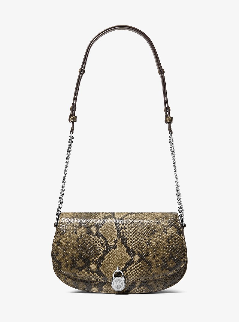 Mila Medium Snake Embossed Messenger Bag in OLIVE | Michael Kors
