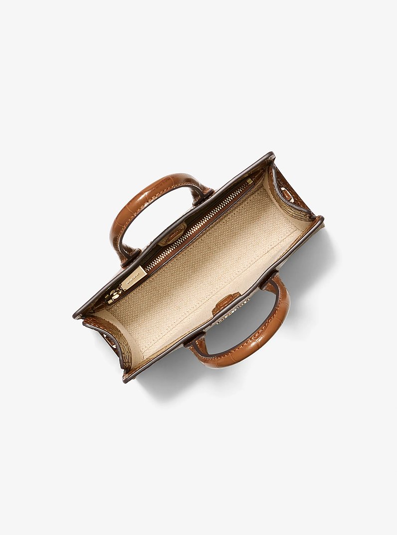 Scarlett Extra-Small Crocodile Embossed Leather Crossbody Bag in CHESTNUT | Michael Kors