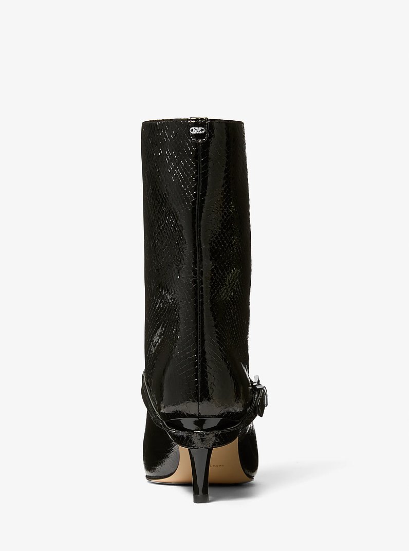 Kasia Snake Embossed Leather Buckle Boot in BLACK | Michael Kors