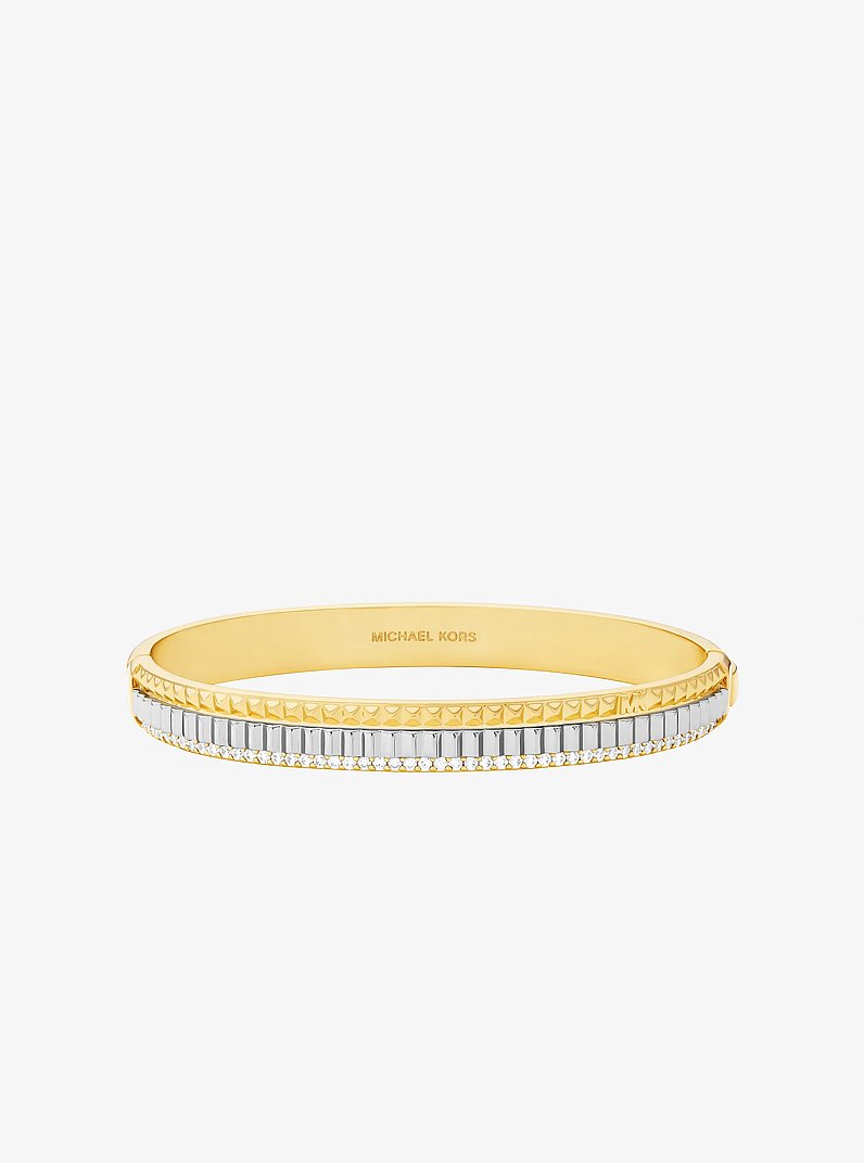 Pulsera r&iacute;gida acanalada en dos tonos con pav&eacute; in BITONO | Michael Kors