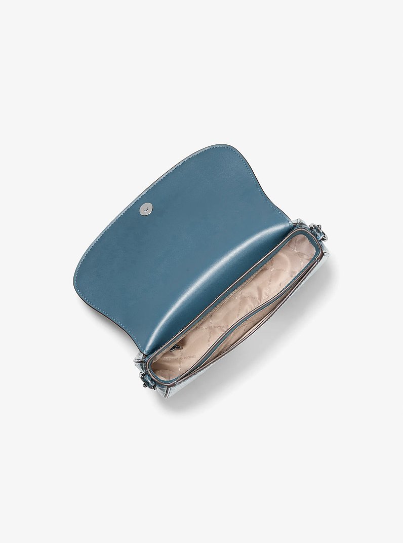 Mila Medium Snake Embossed Messenger Bag in ACIANO | Michael Kors