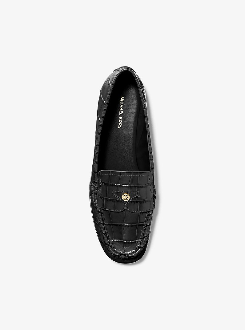 Jennings Crocodile Embossed Leather Loafer in BLACK | Michael Kors