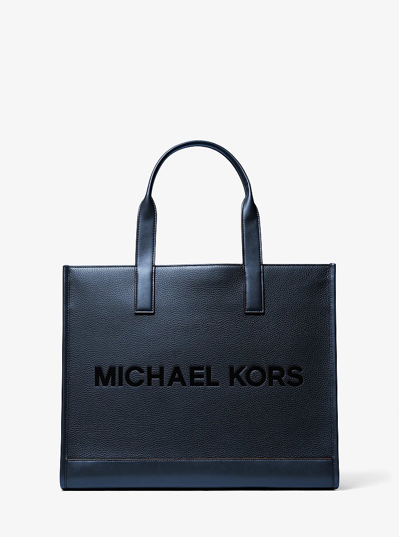 Cooper Logo Embossed Pebbled Leather Tote Bag in NAVY | Michael Kors