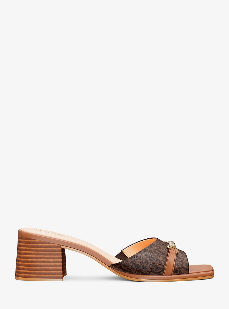 Carson Signature Logo Block Heel Sandal in BROWN | Michael Kors