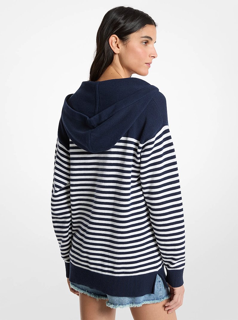 Striped Wool Lace-Up Hoodie in MIDNIGHTBLUE | Michael Kors