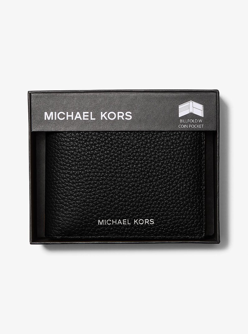 Cooper Pebbled Leather Billfold Wallet With Coin Pouch in NOIR | Michael Kors