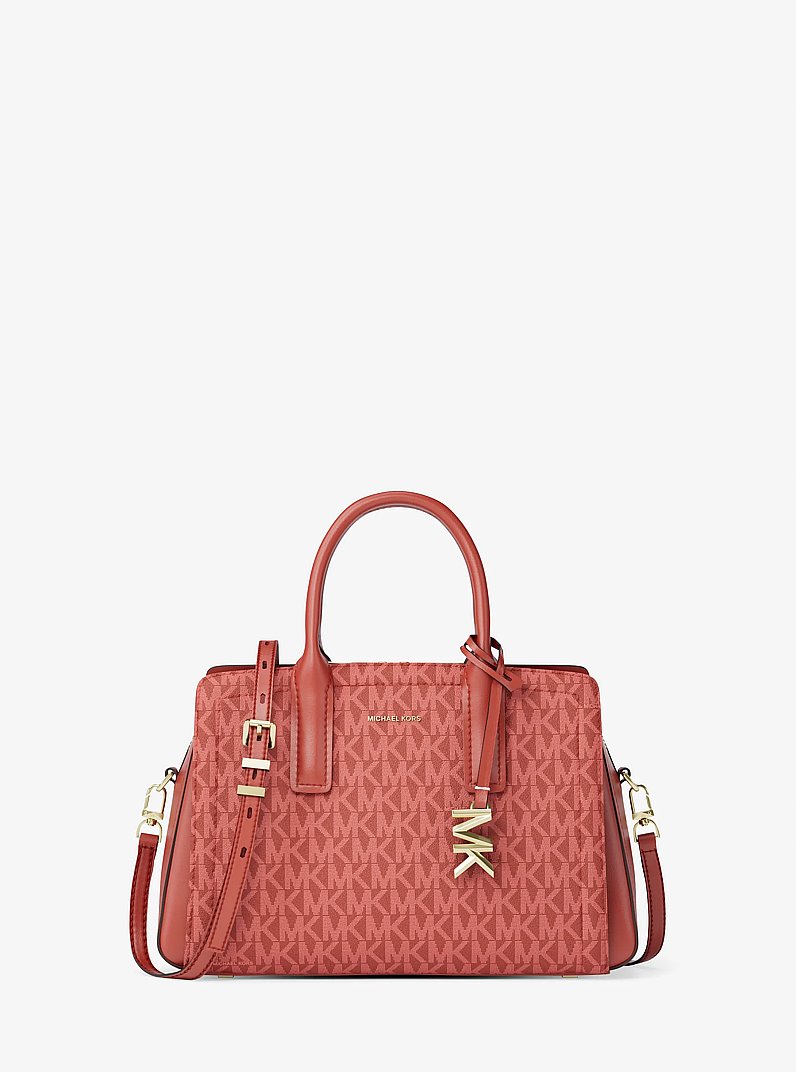 Laila Small Signature Logo Satchel in CRIMSON MULTI | Michael Kors