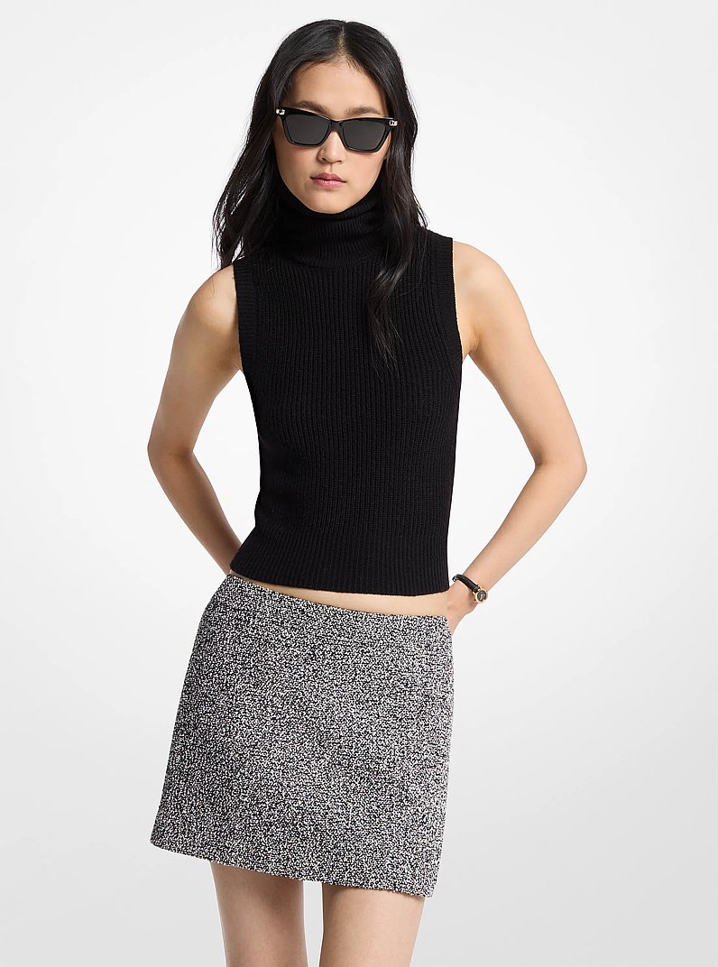 Cotton Blend Tweed Mini Skirt in BLACK/BONE | Michael Kors