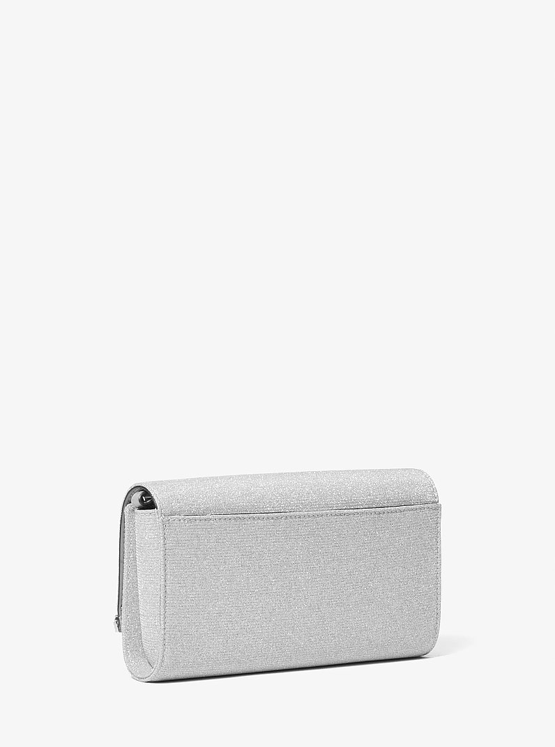 Mona Large Glitter Chain Mesh Clutch in SILVER | Michael Kors