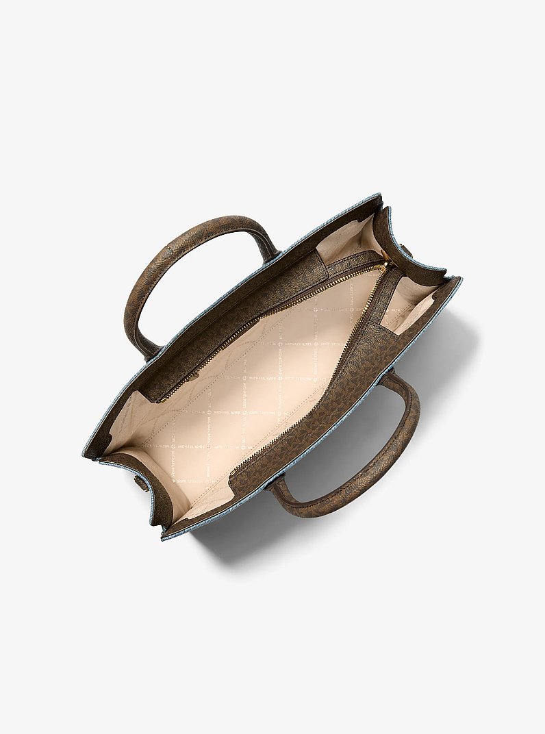 Geantă satchel Scarlett medie din denim in NOU ORIZONT | Michael Kors